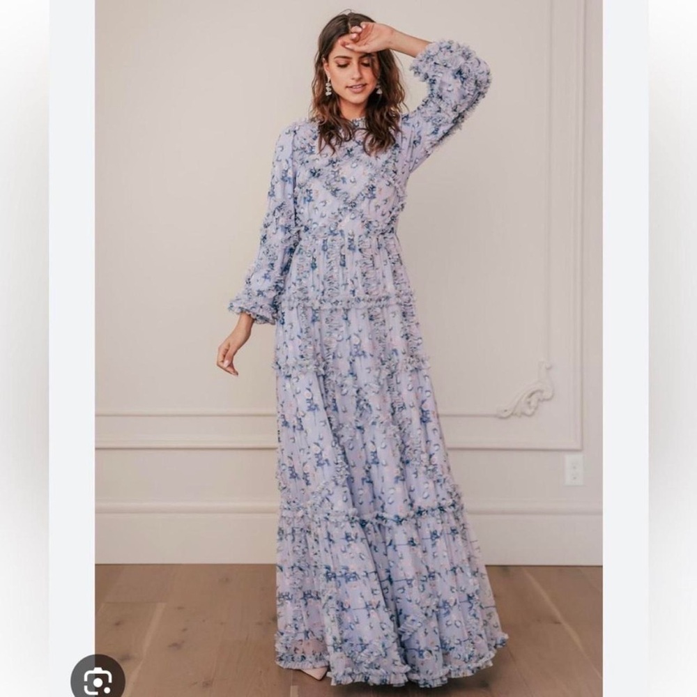 JessaKae Blue and White Smocked Tiered Gown
